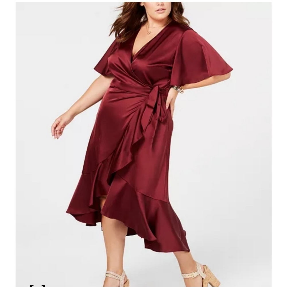 Trendy Plus Size Flounce Wrap Dress 2X